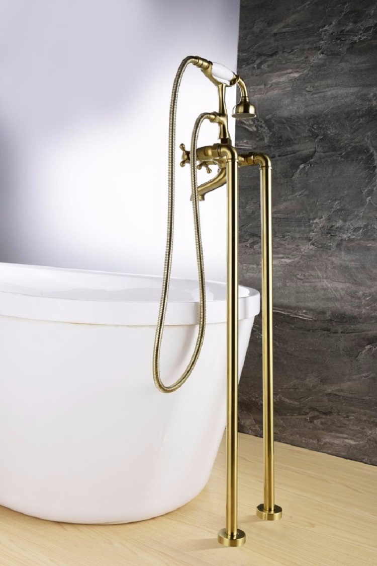 Bathrooms Classical Telephone Style Free Standing Tub Brass Faucet Cross 3 Handle Tub Faucet