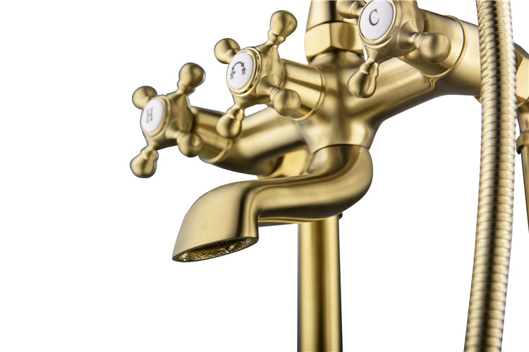 Bathrooms Classical Telephone Style Free Standing Tub Brass Faucet Cross 3 Handle Tub Faucet