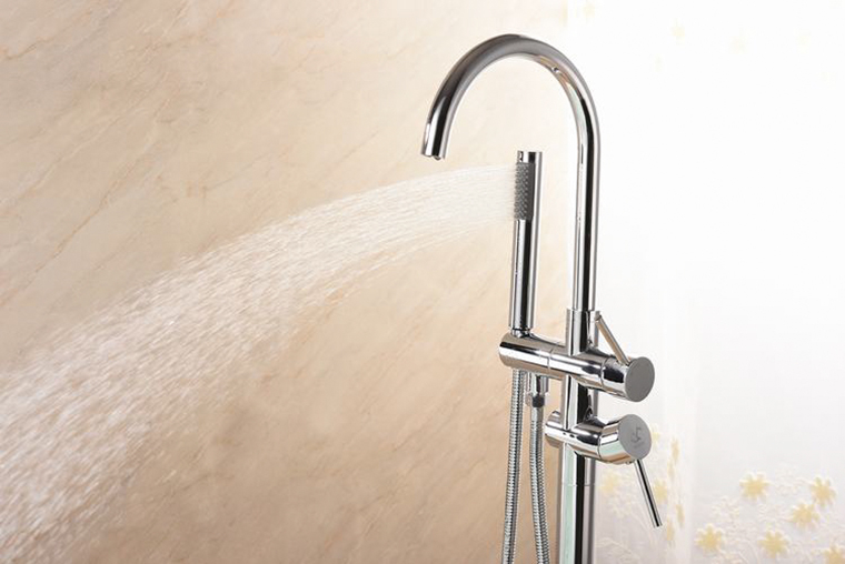 Freestanding Shower Faucet Bath Bathtub Floor Standing Mixer Dual Handle Bathroom Tub Mounted Chrome Filler