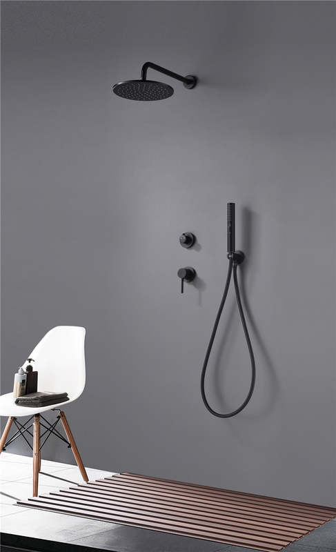 Stylish Bathroom Black Matte Wall Mounted Concealed Bath Shower Set Round Head 
