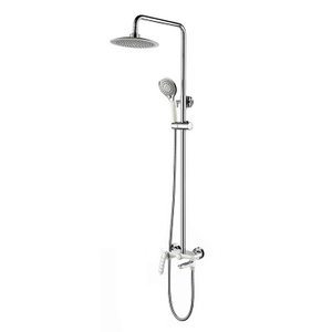 Exposed Rain Shower Set With Handshower And Adjustable Slide Bar Wall Mount Round Shower With Mixer