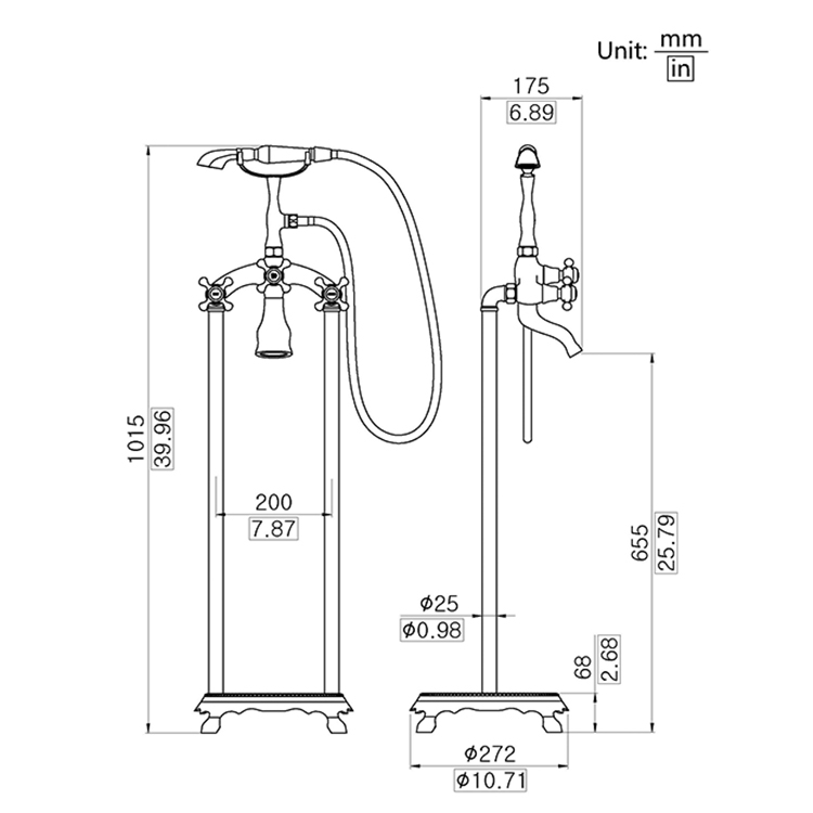 Luxury Floor Mount Bathtub Faucet, Tub Free Standing Bath Tap
