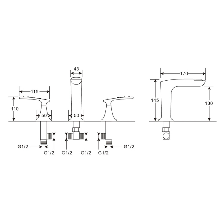 China Factory Oem Widespread Bathroom Mixer Taps Faucet For Basin Double Handle 3Hole Gold Basin Mixer