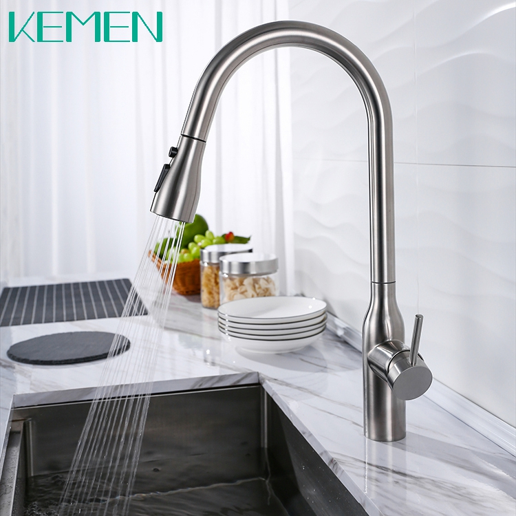 Single Handle Brushed High Arc Mixer Kitchen Tap Lead-free Kitchen Faucet Pull Down 304 Stainless Steel Kitchen Faucet