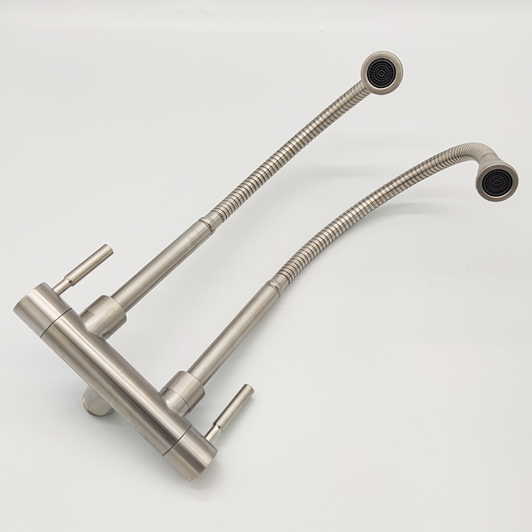 Double Tap 1 in 2 Out Any Degree Rotation Single Cold Water Sink Tap Wall Kitchen Faucet