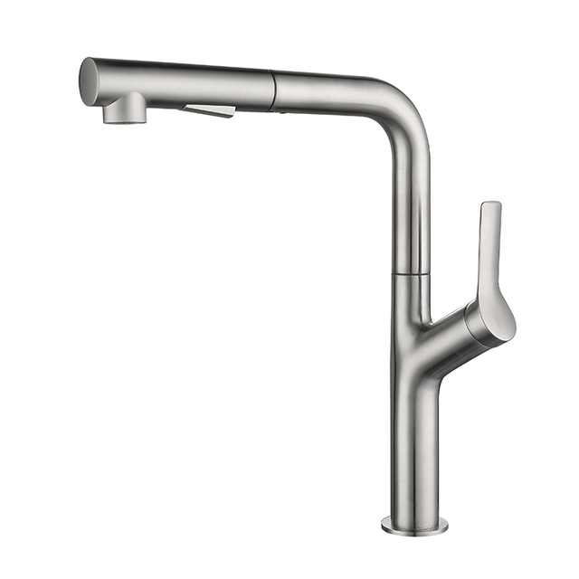 New Modern Style Deck Mounted Stainless Steel Kitchen Faucets with Pull Out Sprayer Brushed Kitchen Mixer