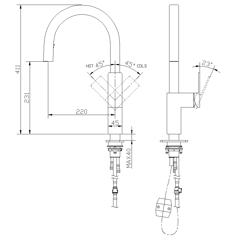 Easy Installation Hot And Cold Water Kitchen Mixer Tap Stainless Steel 304 Pull Down Square Kitchen Faucet
