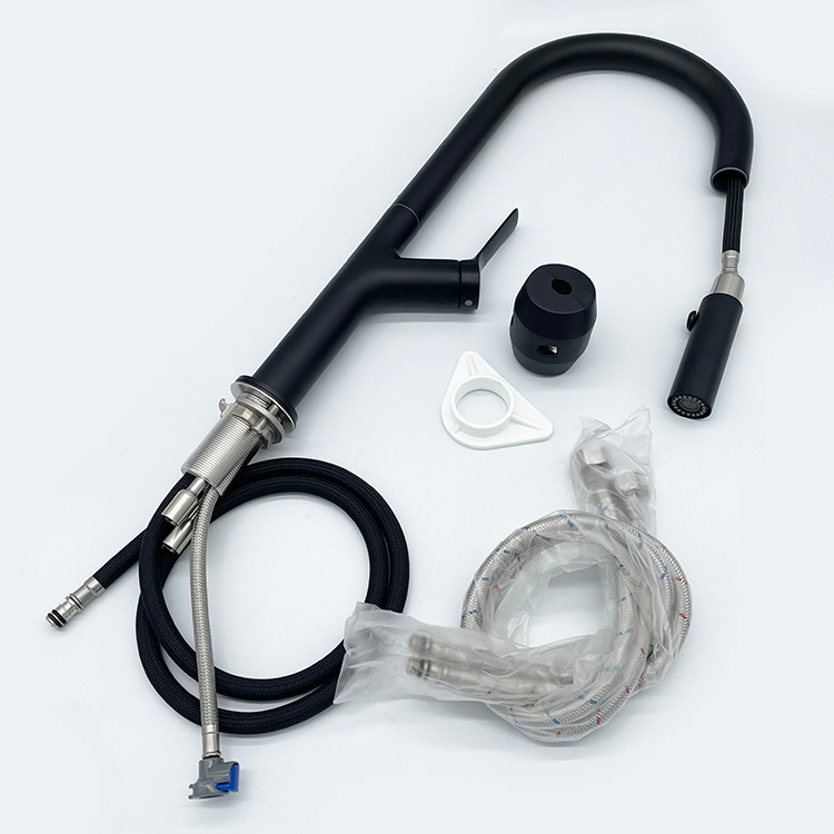 304 Stainless Steel Hot And Cold Water Flexible Hose for Kitchen Faucet with Pull Down Spray Black Color Kitchen Sink Tap
