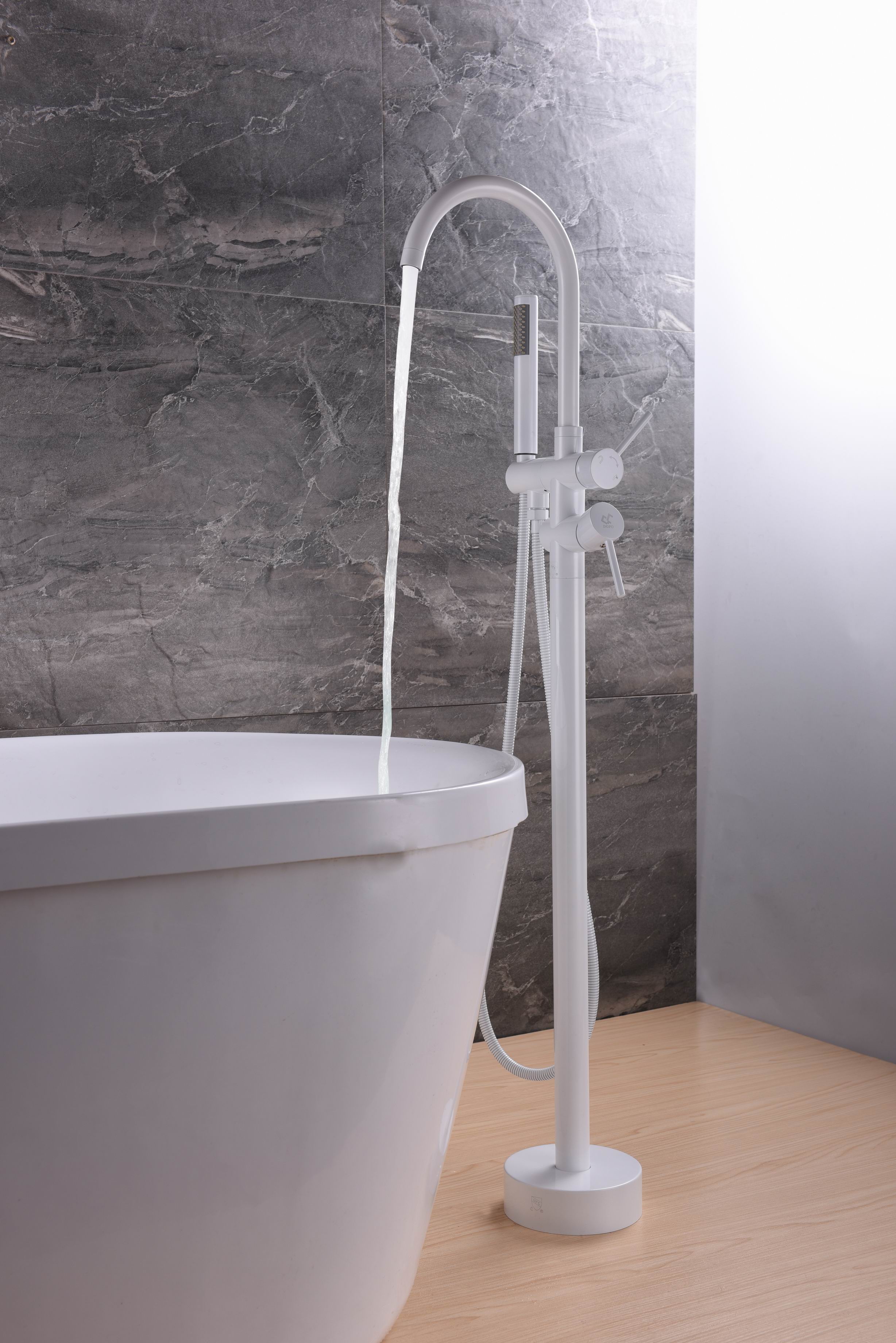 Classical White and Matt Black Simple Design Freestanding Bathtub Faucet