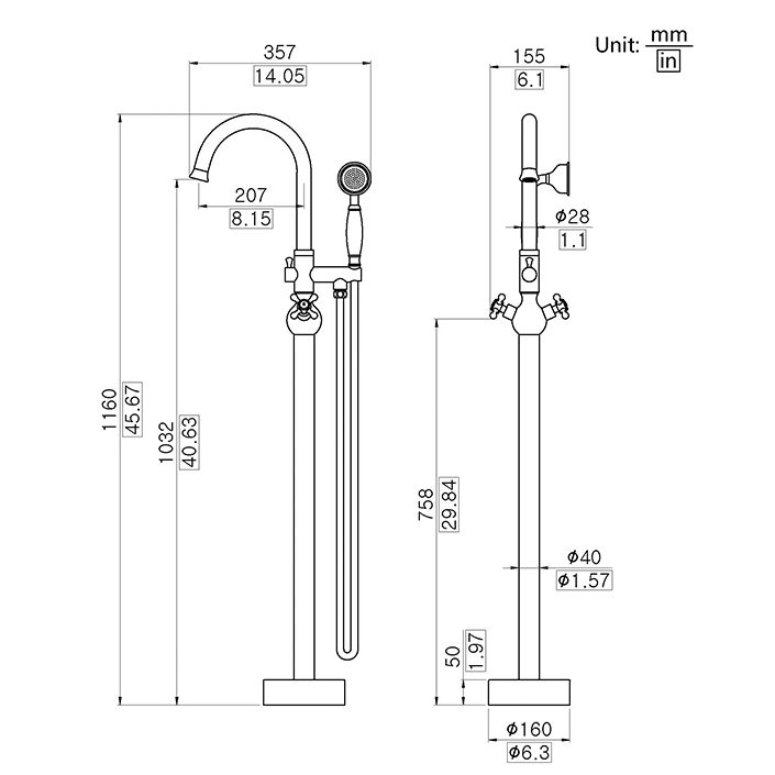 Vintage Dual Handle Freestanding Bathtub Filler Faucet DF-02029