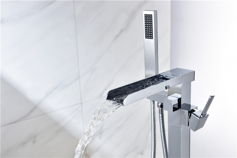 Waterfall Matt Black Floor Mounted Bathtub Faucet DF-02041