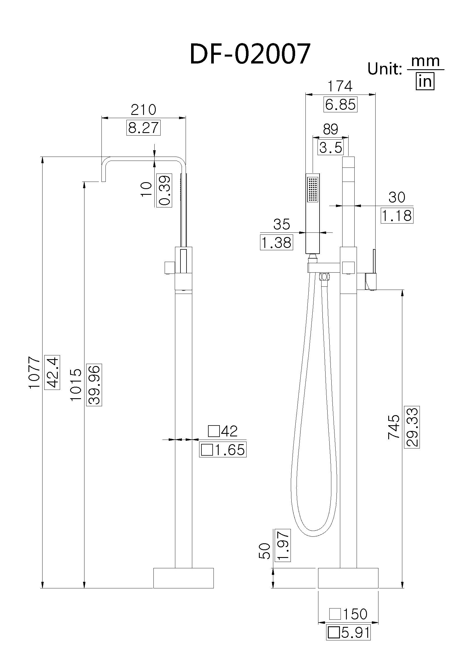 Square Style Freestanding Bathtub Faucet DF-02007