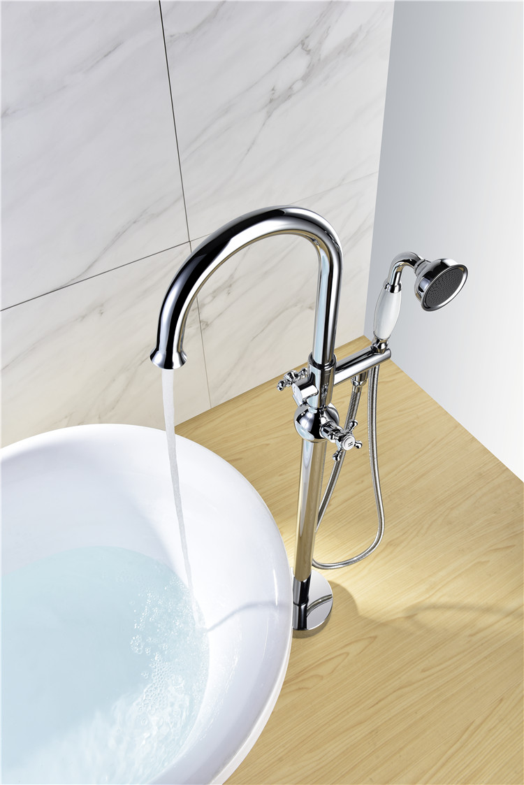 Freestanding Bath Tub Faucet with Hand Shower Chrome Floor Mounted