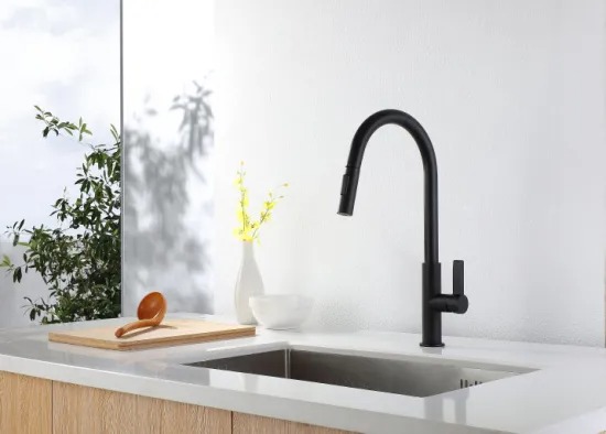 Black Color Brass Slim U Shape Spout Pull Out Kitchen Water Tap