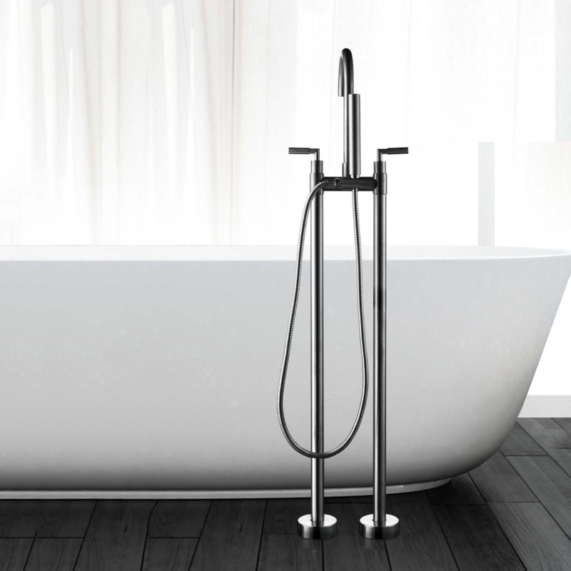 Chrome Floor Mounted Shower Bath Tub Faucet Free Standing Tub Filler Brass Freestanding Bathroom Bathtub Faucets