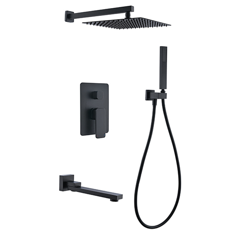Shower Faucet Black Brass Bathroom Concealed Matte Mixer System Taps