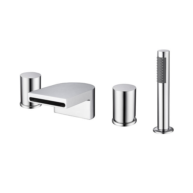 Modern Deck Mounted 4-Hole Brass Bath Mixer with Waterfall Deck Mount Bath Filler
