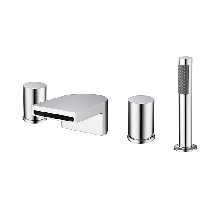 Modern Deck Mounted 4-Hole Brass Bath Mixer with Waterfall Deck Mount Bath Filler