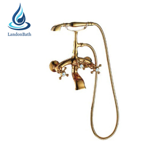Brushed Gold Color Solid Brass Bathroom Shower Set Antique Wall Mounted Bath Faucet Bronze