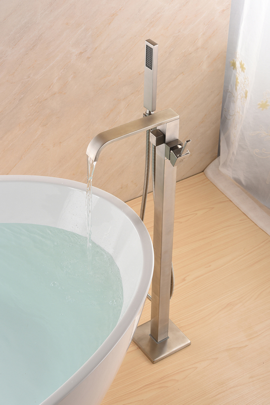 Brushed Nickel Bathroom Bathtub Mixer Tap Floor Standing Faucet