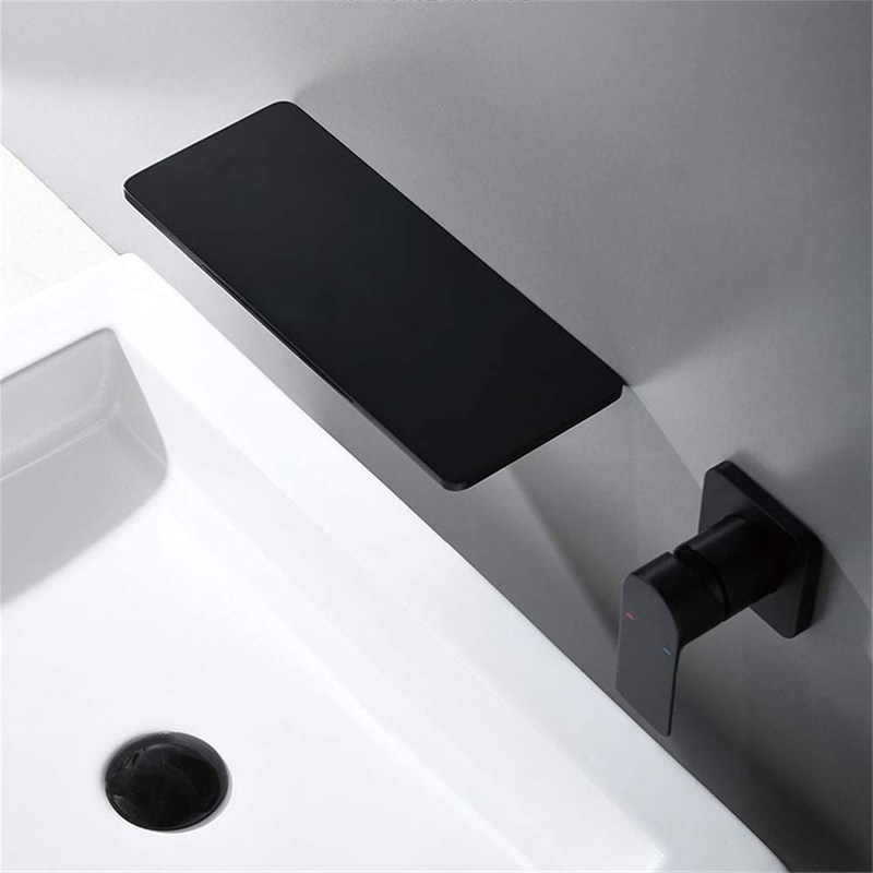 Wholesale Waterfall In Wall Bathroom Sink Basin Faucet Brass Black Water Tap