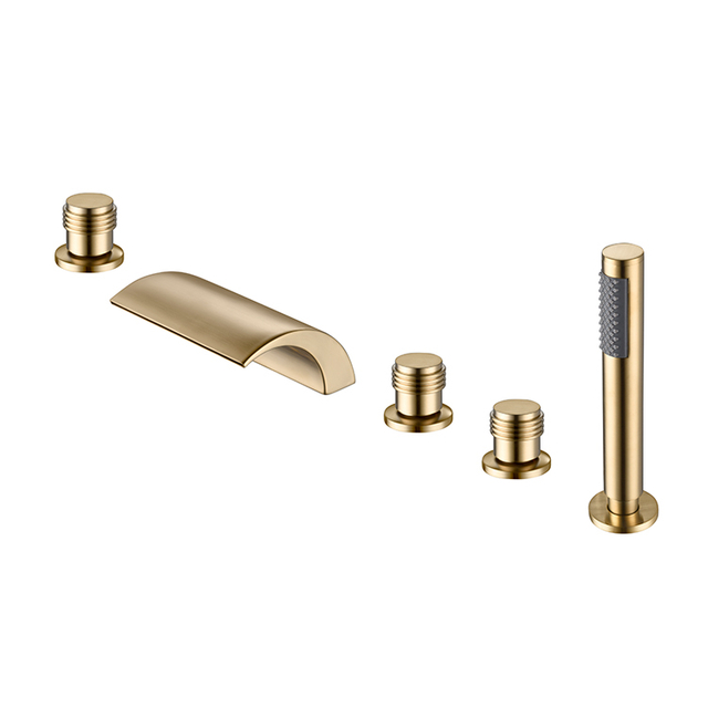 Brass Deck Mounted Waterfall Bathtub Mixer Tap 5 Hole Bath Faucet