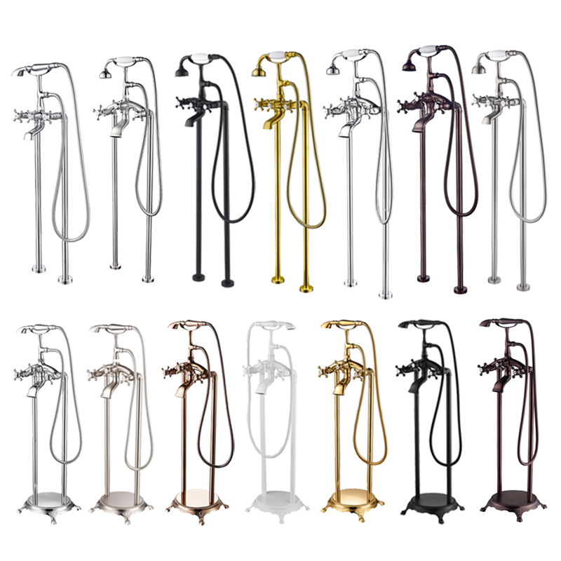 3 Piece Cross Handle3 Brass Gold Shower Set Antique Wall Mounted Faucet Mount Bathroom Mixer Tap With