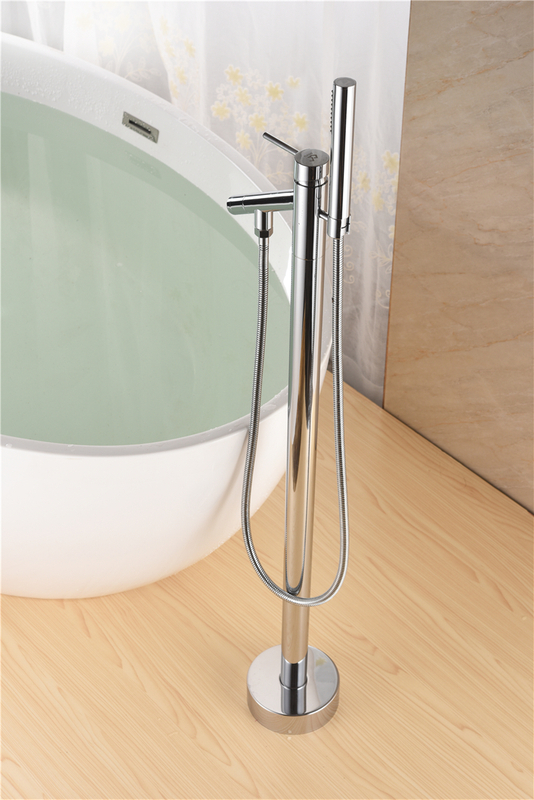Sanitary Ware Solid Brass Chrome Finish Floor Stand Bath Filler Mixer Tap Freestanding Bathtub Faucets