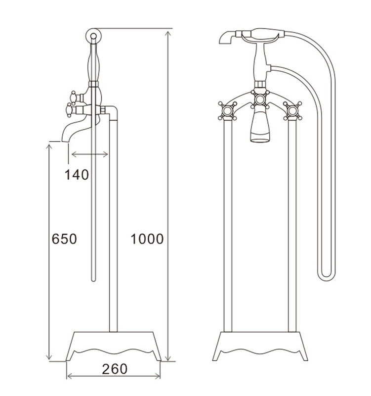 Telephone Style Floor Mounted Tub Filler with Cross Handles Include Personal Hand Shower Brass Faucet