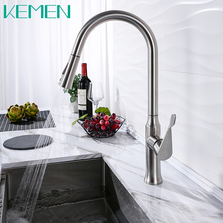 Hot And Cold Water Commercial Kitchen Faucet 304 Stainless Steel Pull Down Kitchen Faucet