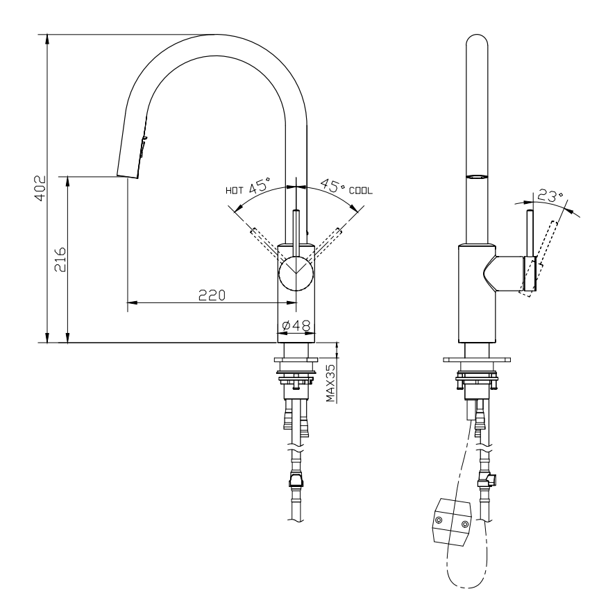 Commercial Kitchen Faucet Mixer Stainless Steel Hot And Cold Pull Down Kitchen Sink Faucet