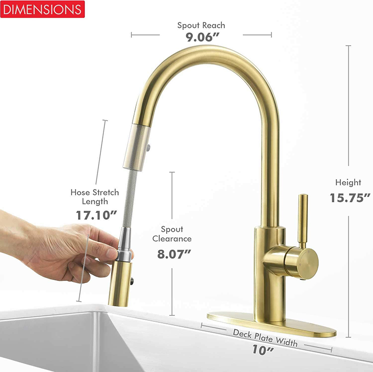 Amazon Hot Sale New Modern Style Pull Down Kitchen Mixer Gold Faucet 304 Stainless Steel Kitchen Tap Mixer Faucets