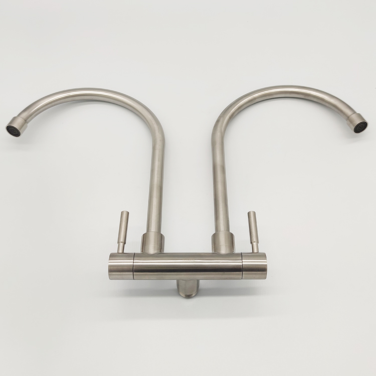 Double Tap 1 in 2 Out Any Degree Rotation Single Cold Water Sink Tap Wall Kitchen Faucet