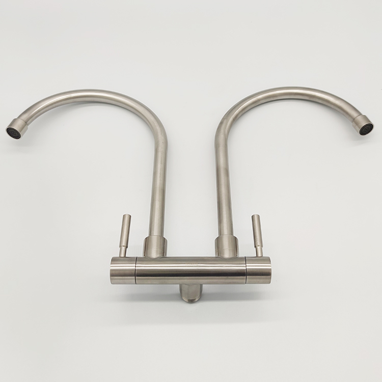 Double Tap 1 in 2 Out Any Degree Rotation Single Cold Water Sink Tap Wall Kitchen Faucet