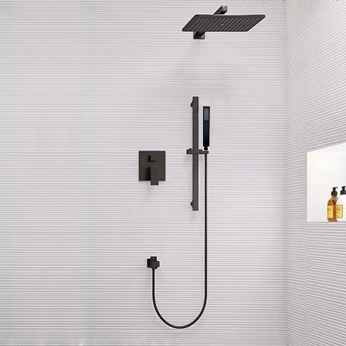 2022 High End Hotel Matte Black Square Bath Shower Mixer Set In Wall Embedded Rain Shower Faucet Set