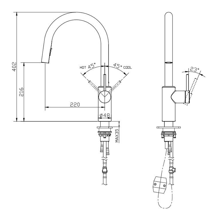 Hot Selling And High Quality Kitchen Mixer Sink Faucets Hot And Cold Water Pull Down Kitchen Faucet In Black