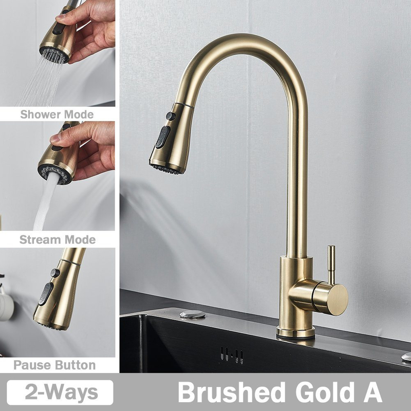 304 Stainless Steel Kitchen Mixer Faucet, Kitchen Sink Faucet, Telescopic Pull Faucet with Pull-down Sprayer
