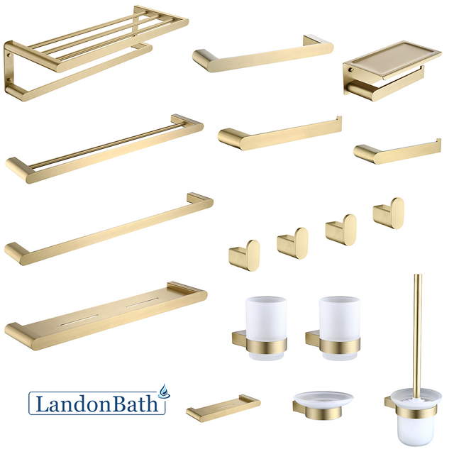 Brushed Gold Bathroom Accessories Set Double Towel Rod 67Series