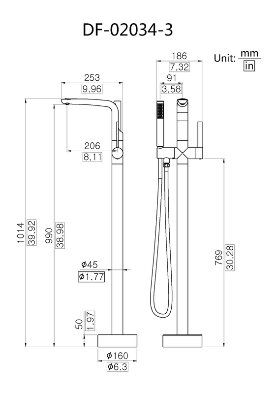 Bathroom Series Brass Freestanding Tub Filler Faucet DF-02034-3
