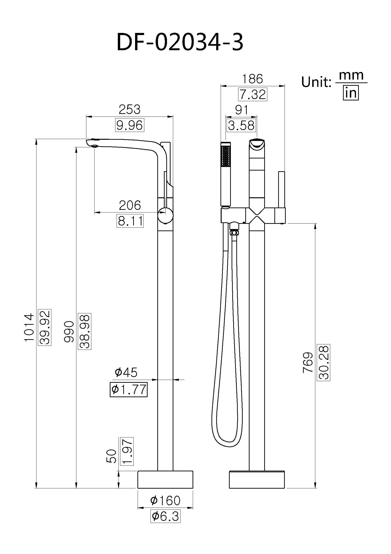 Bathroom Series Brass Freestanding Tub Filler Faucet DF-02034-3